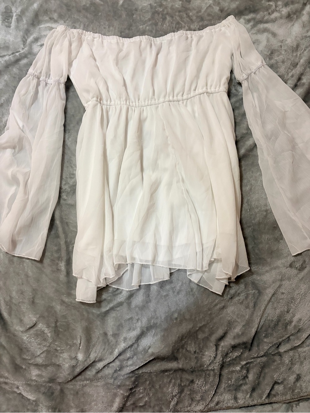 ASOS White Off-Shoulder Long Sleeve Chiffon Top